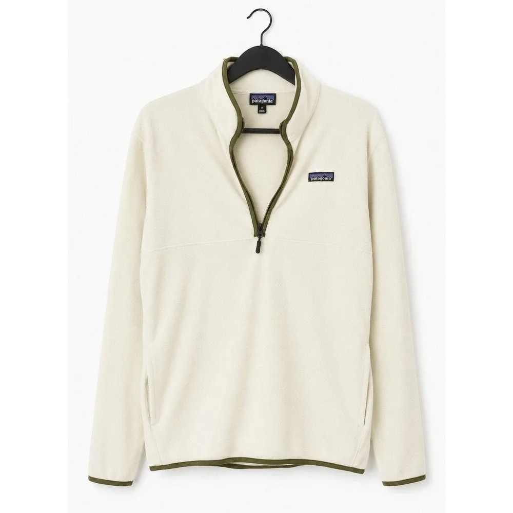Patagonia Women Micro D Quarter Zip Fleece Pullover Cream Olive Green Small